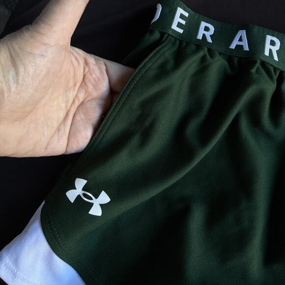 Under Armour Shorts Womens Medium Green Play Up 3.0 Running Logo Waist Training - Picture 3 of 10